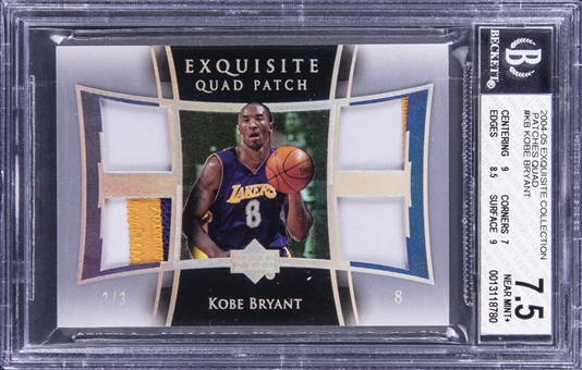2004-05 UD "Exquisite Collection" Quad Patch #KB Kobe Bryant Quad Patch Card (#2/3) - BGS NM+ 7.5